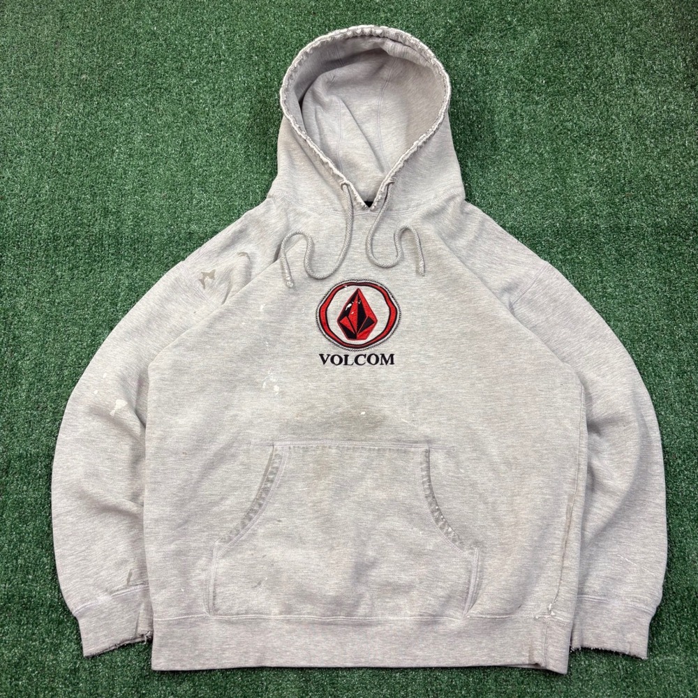 Vintage Y2K Volcom Hoodie Heather Grey Embroidered Logo Mens L